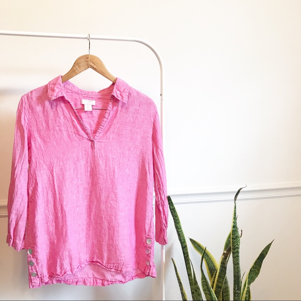 🚌 St. Tropez | pink 100% linen popover women’s S